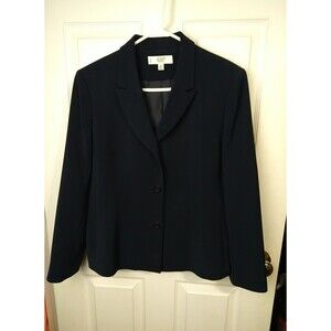 Le Suit Essential Woman 14P Blue Blazer Two Button Professional Jacket Career